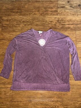 Umgee Plum Twist Front Long Sleeve Top